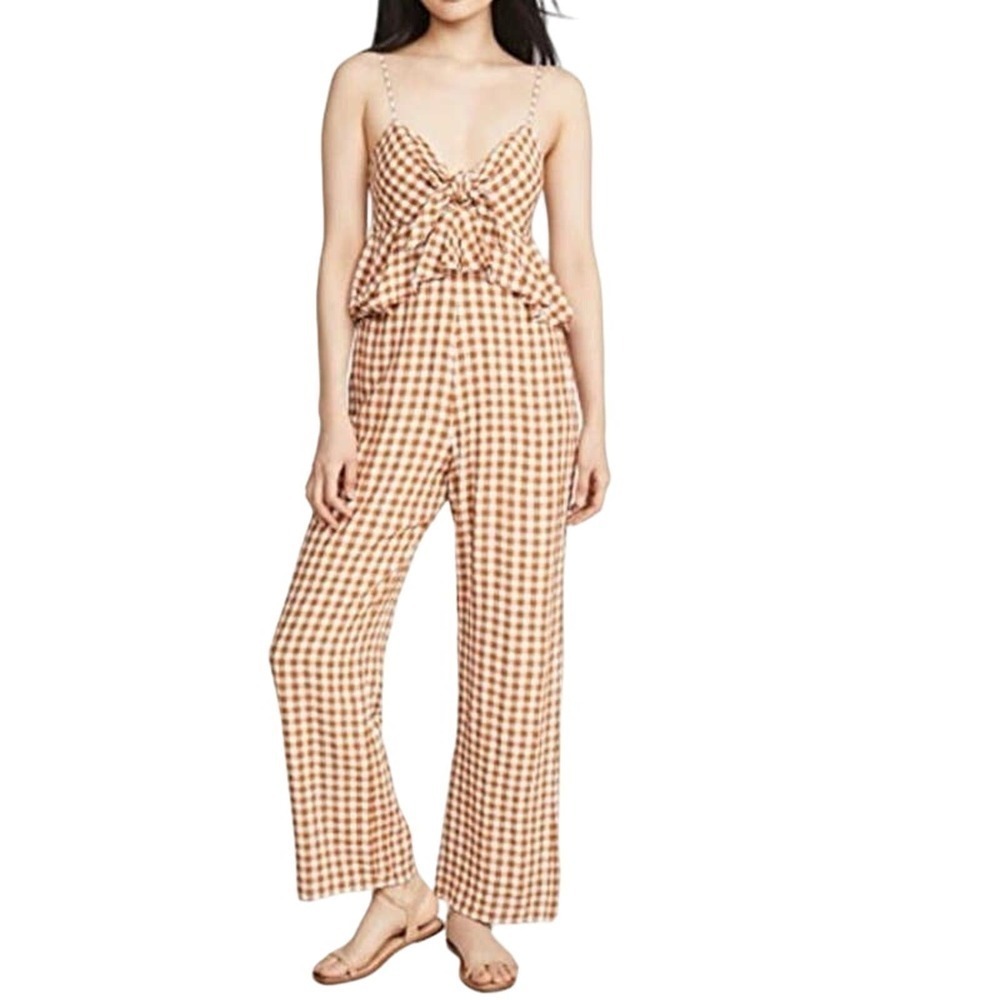 SAYLOR Laken Sleeveless Jumpsuit Orange Women's Gingham Checked - Sz Medium